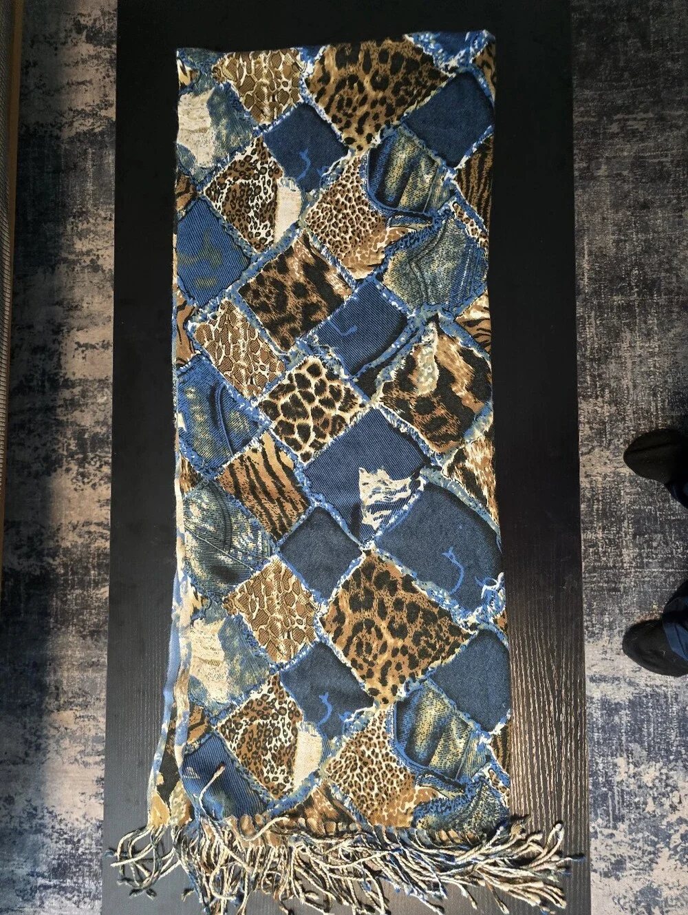 Blue & Brown Patchwork Animal Print Pashmina Scarf